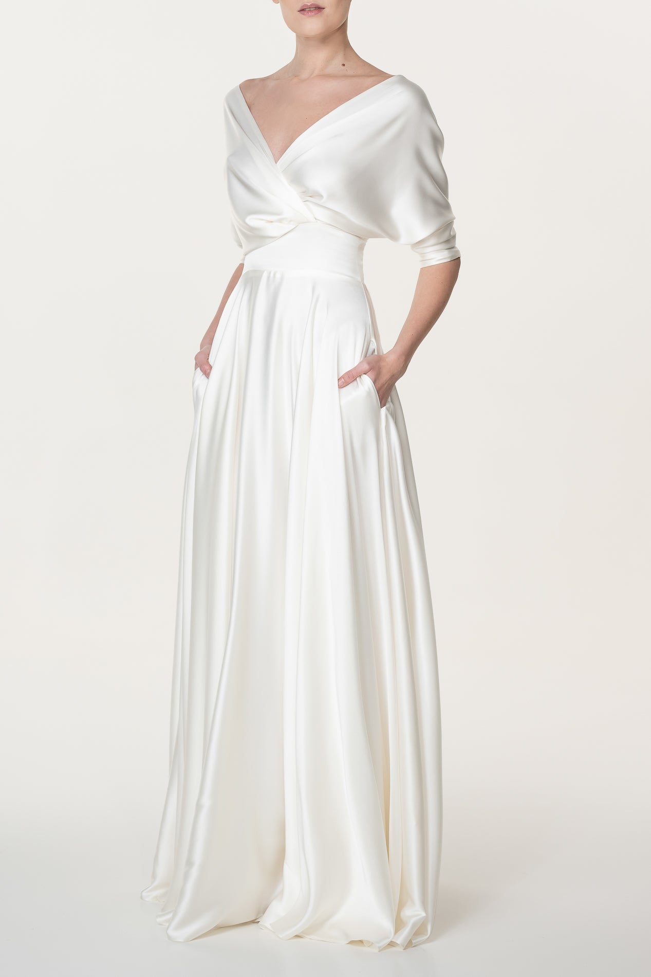 Rhea Costa Reese Silk Long Dress In Ivory