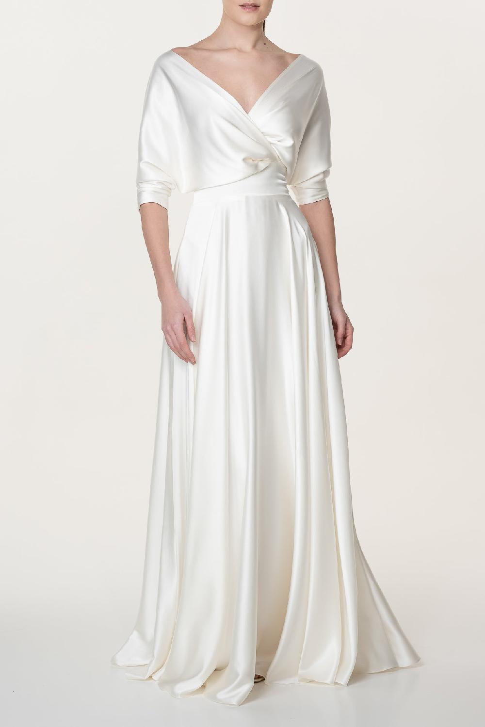 Rhea Costa Reese Silk Long Dress In Ivory
