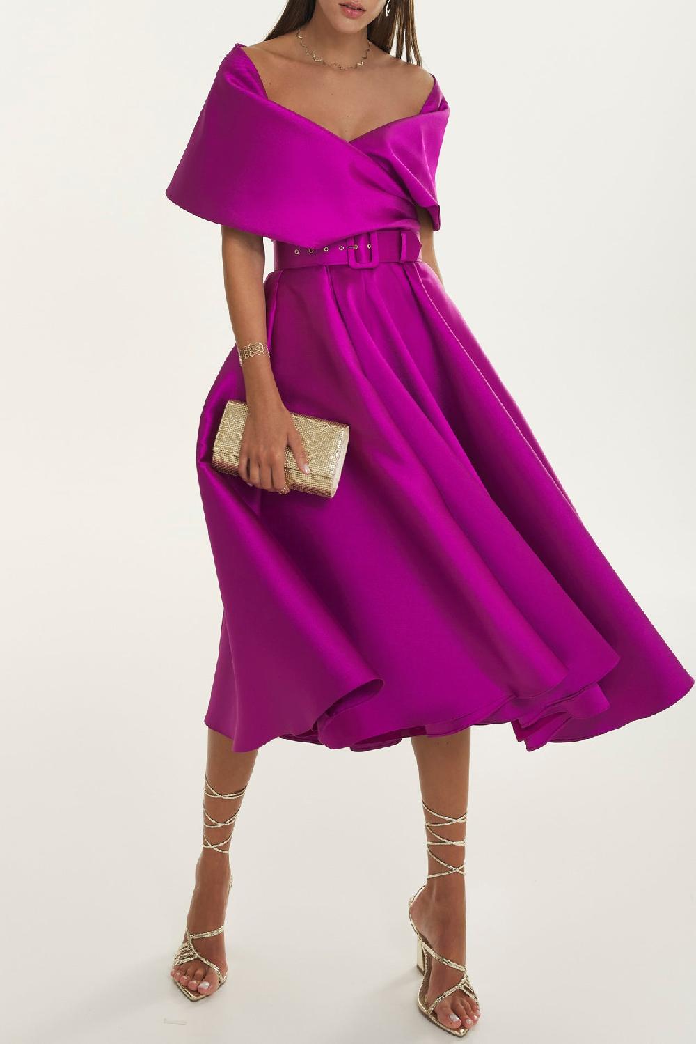 Rhea Costa Rima Amethyst Mikado Midi Dress