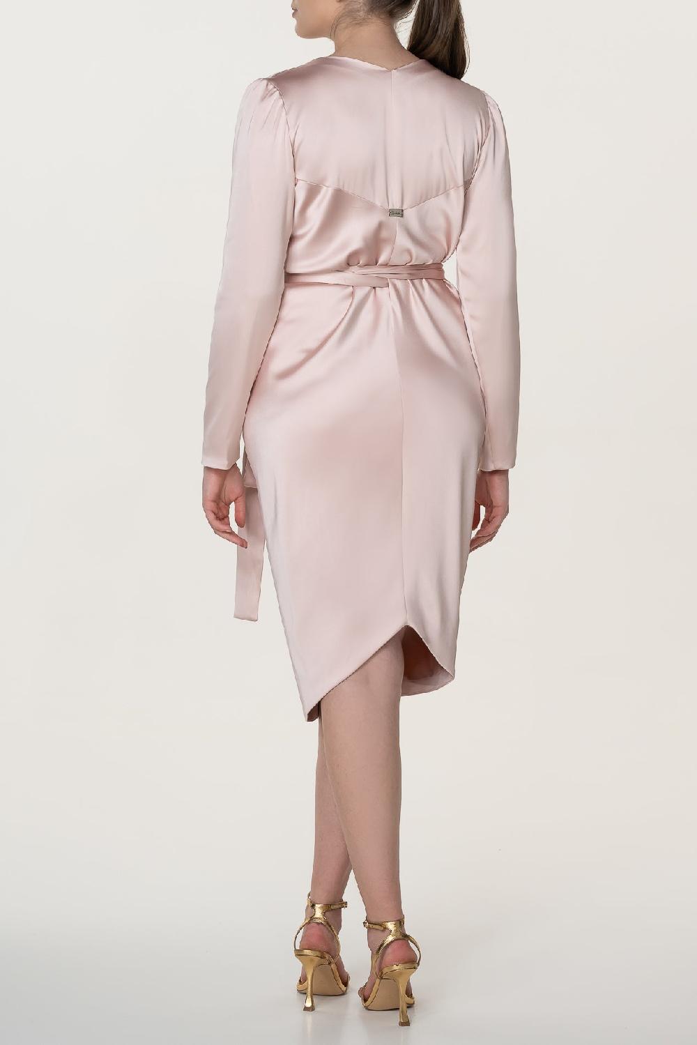Rhea Costa Romy Satin Midi Dress In Nude-Rose