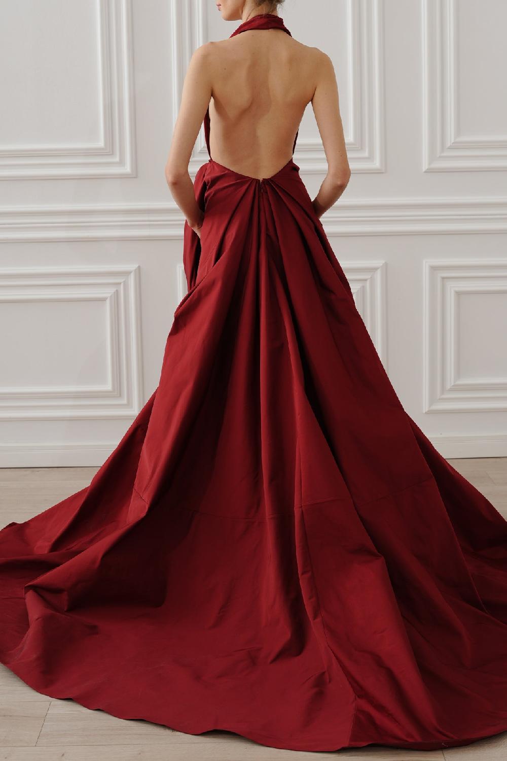 Rhea Costa Ryder Faille Long Dress In Ruby-Red