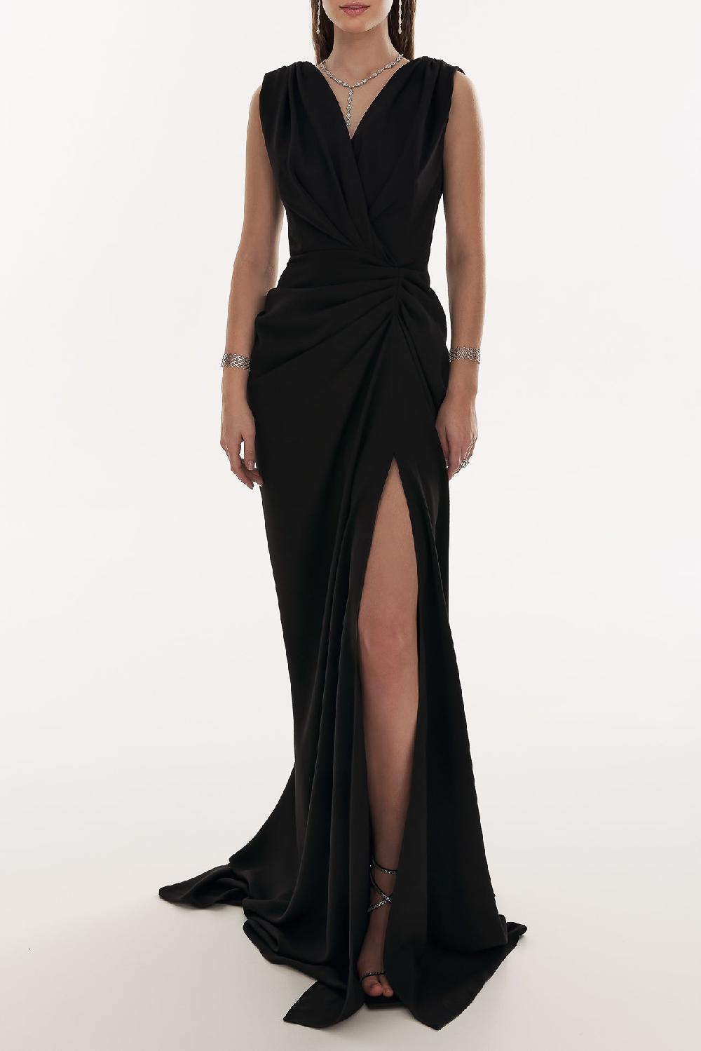 rhea costa Saara Crepe Long Dress In Black