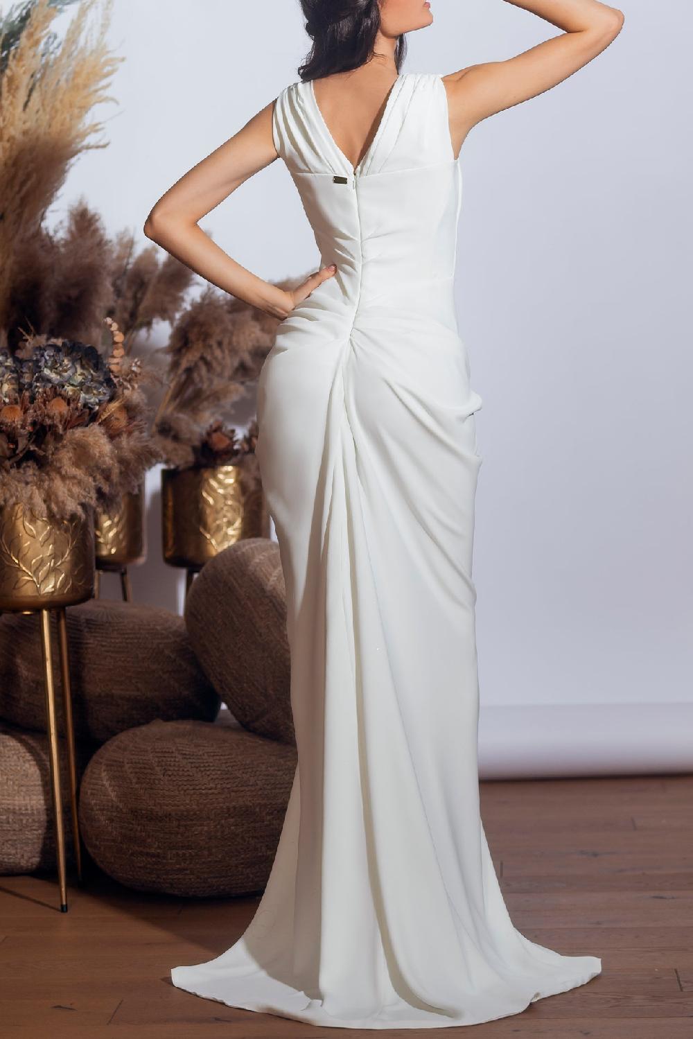 Rhea Costa Saara Crepe Long Dress In Ivory