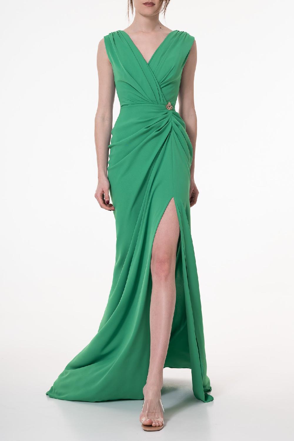 rhea costa Saara Crepe Long Dress In Raw-Green