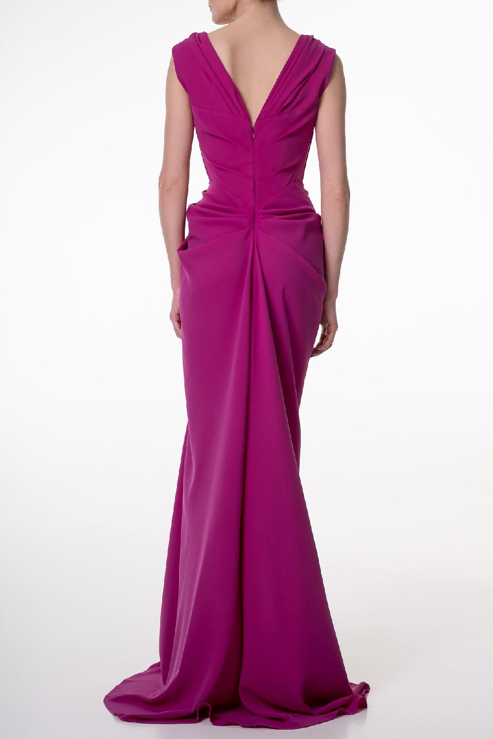 Rhea Costa Saara Crepe Long Dress In Sangria