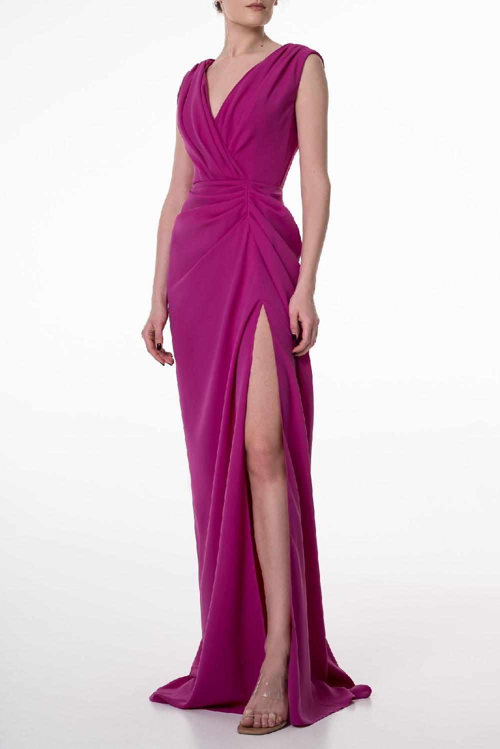Rhea Costa Saara Crepe Long Dress In Sangria