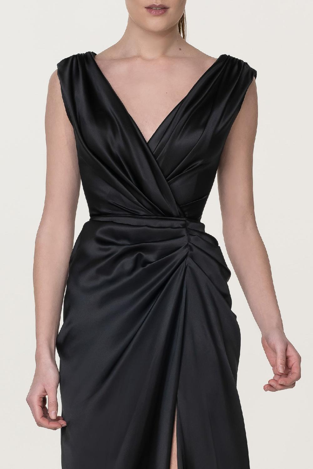 Rhea Costa Saara Silk Long Dress In Black