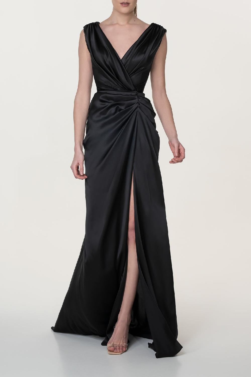 rhea costa Saara Silk Long Dress In Black