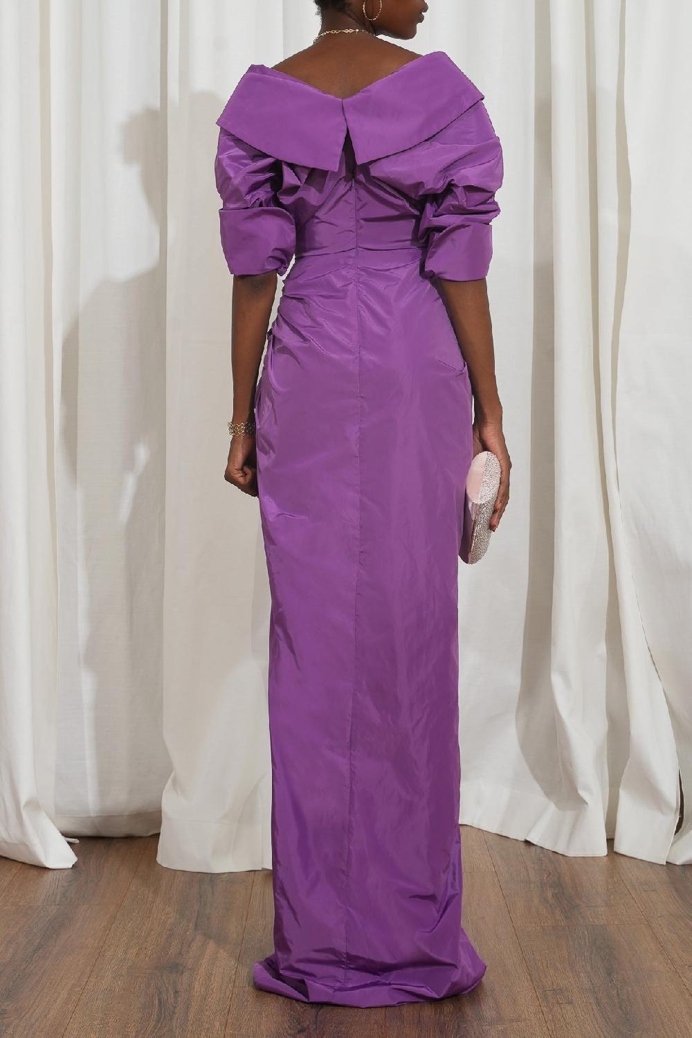Rhea Costa Sabina Lavender Taffeta Long Dress