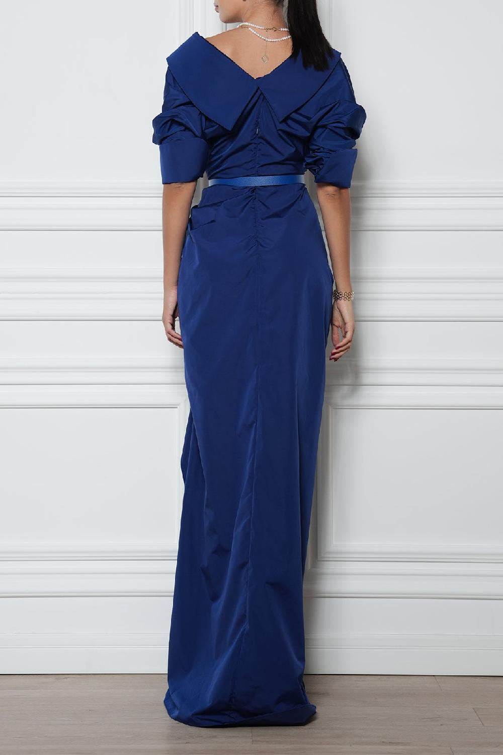 Rhea Costa Sabina Royal Blue Taffeta Long Dress