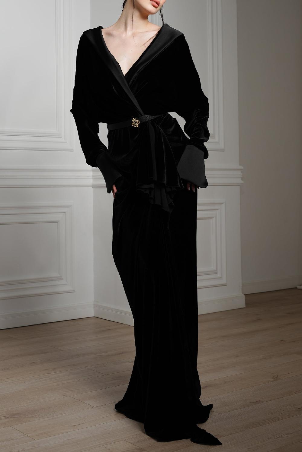 Rhea Costa Sabina Velvet Silk Blend Dress In Black