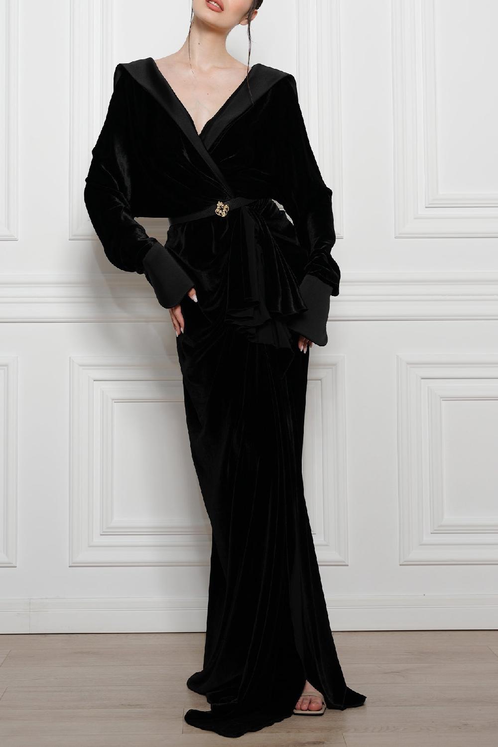 rhea costa Sabina Velvet Silk Blend Dress In Black