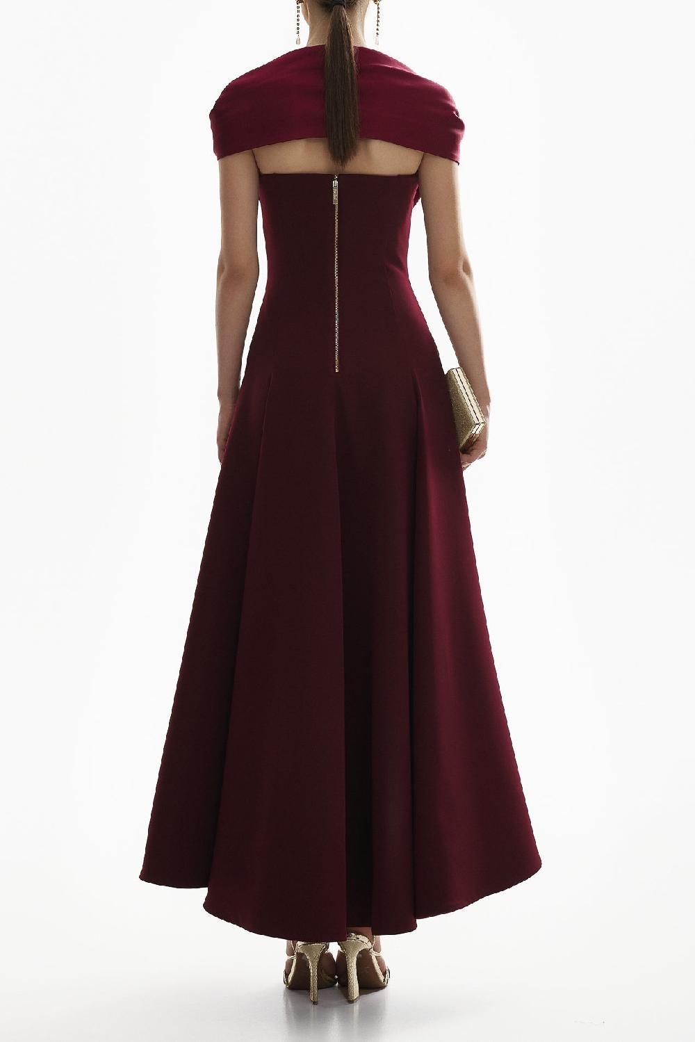 Rhea Costa Salma Burgundy Midi Crepe Dress