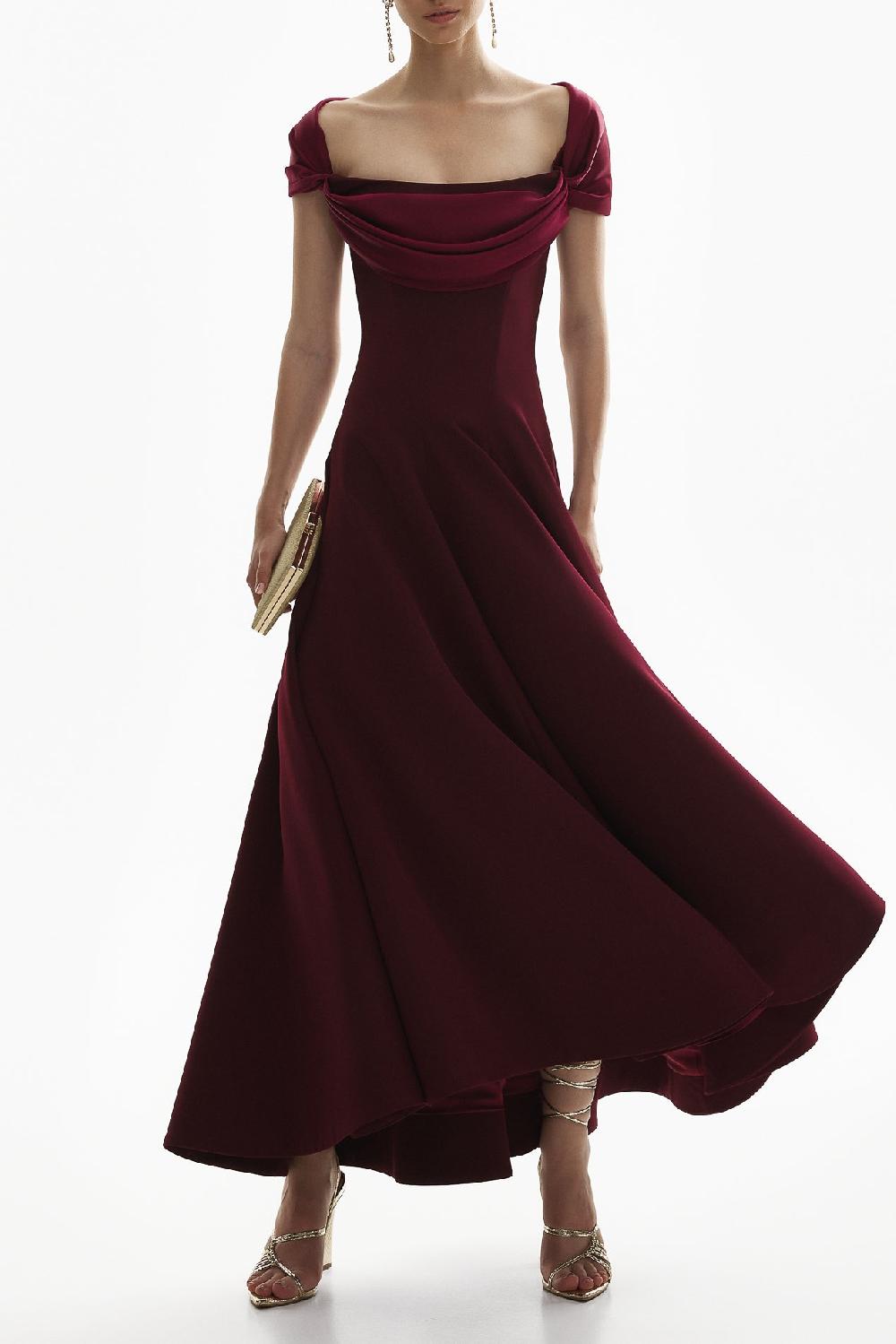 rhea costa Salma Burgundy Midi Crepe Dress