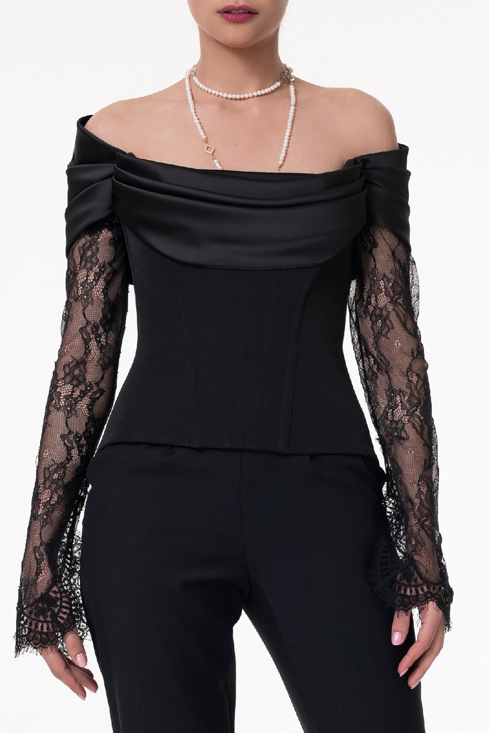Rhea Costa Salma Crepe And Satin Black Corset