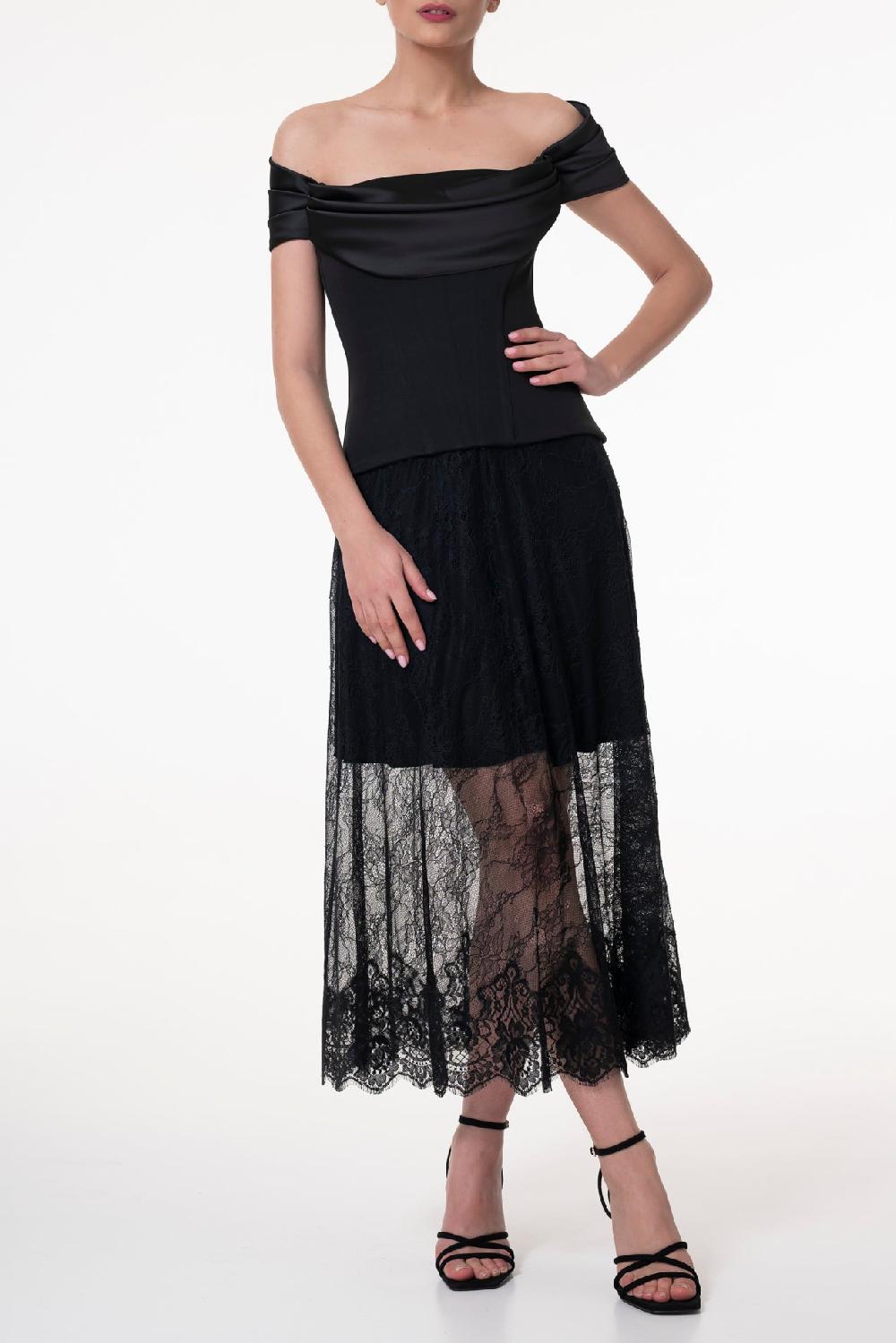 Rhea Costa Salma Crepe And Satin Black Corset