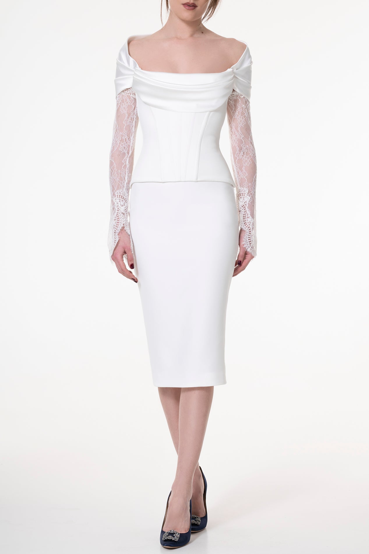 Rhea Costa Salma Crepe And Satin Off-White Corset