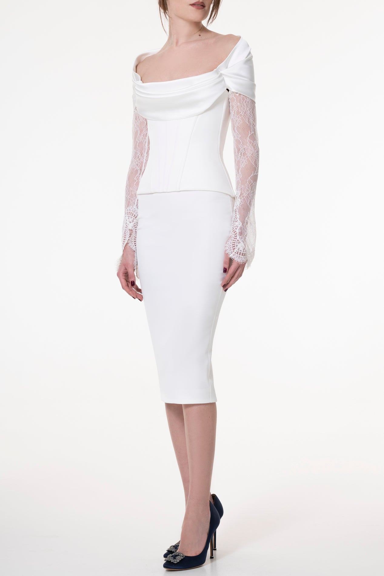 Rhea Costa Salma Crepe And Satin Off-White Corset