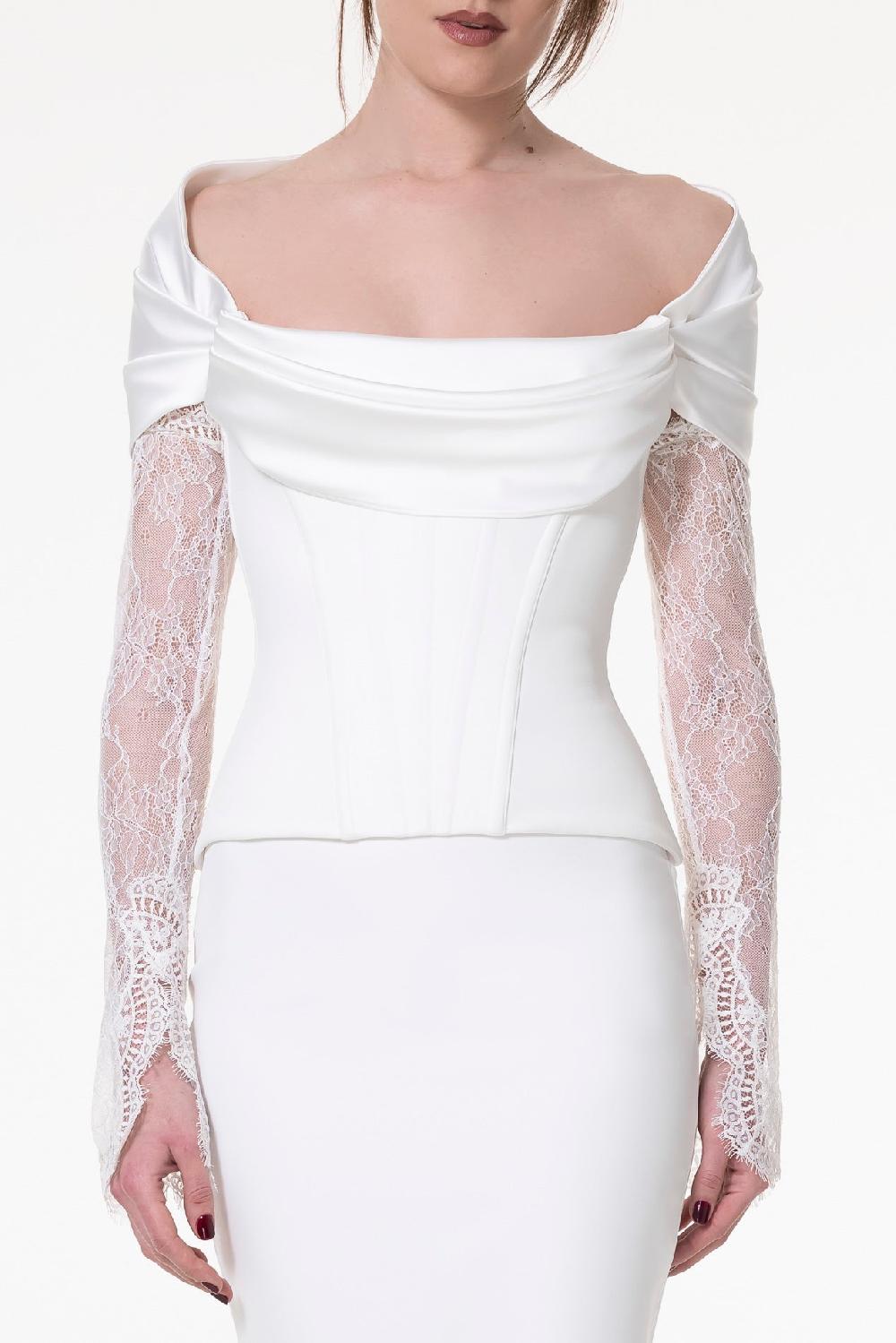 rhea costa Salma Crepe And Satin Off-White Corset