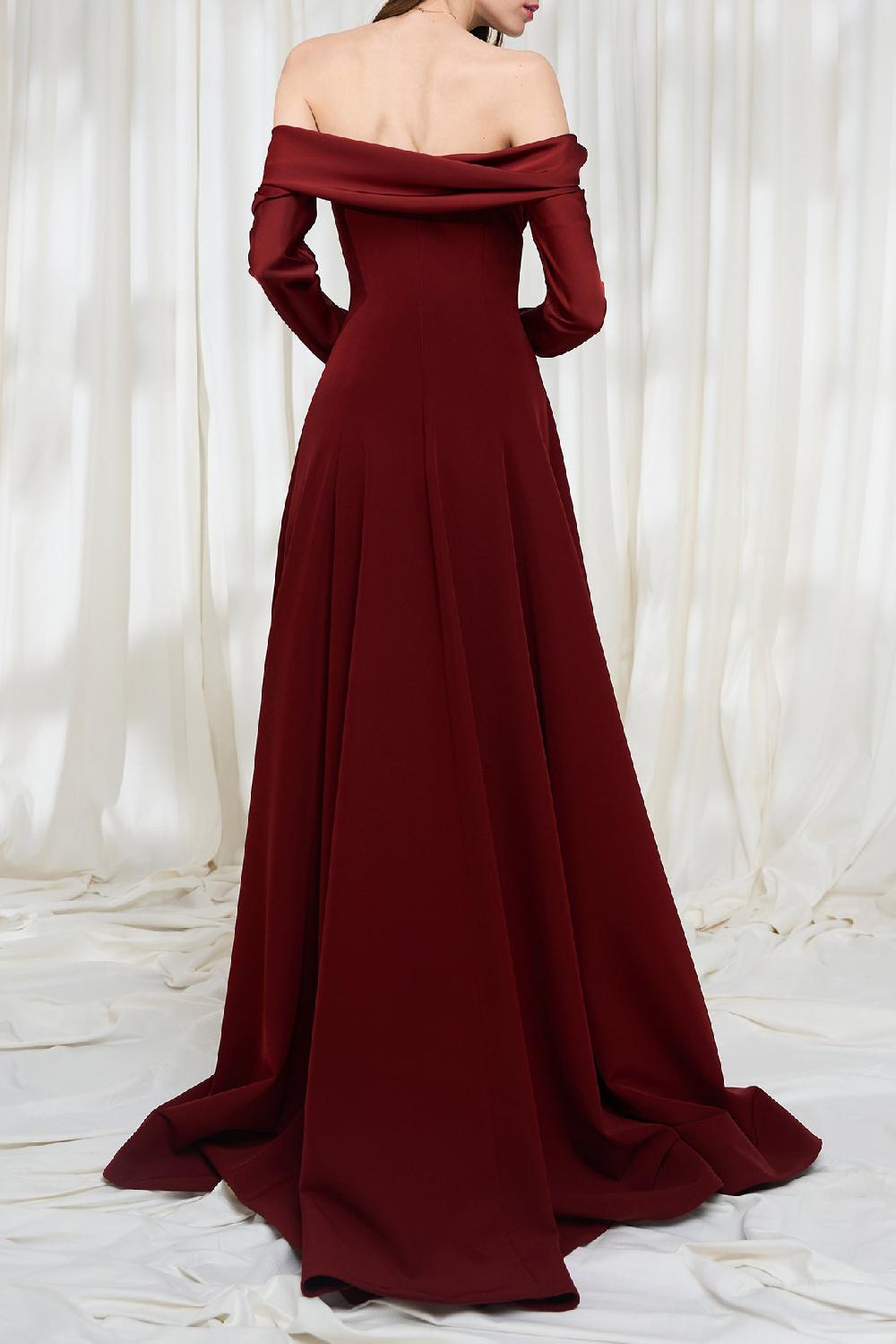 Rhea Costa Salma Crepe Long Dress In Mahogany