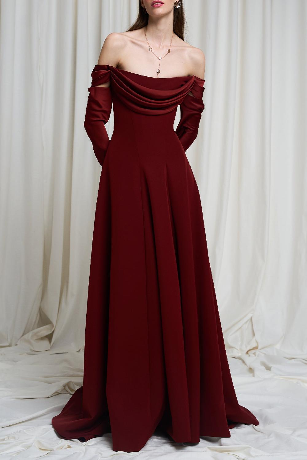 rhea costa Salma Crepe Long Dress In Mahogany