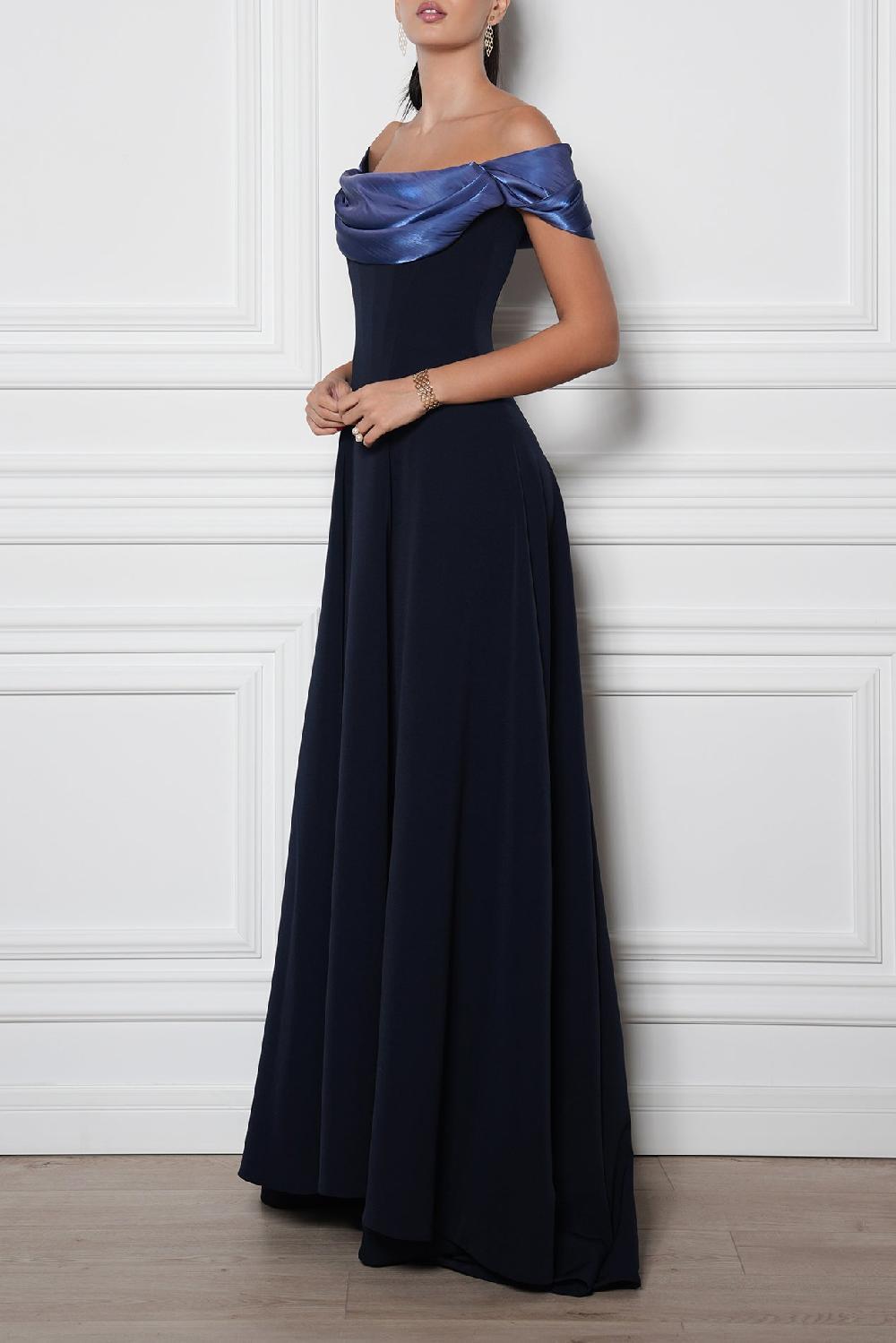 rhea costa Salma Midnight Blue Crepe Long Dress