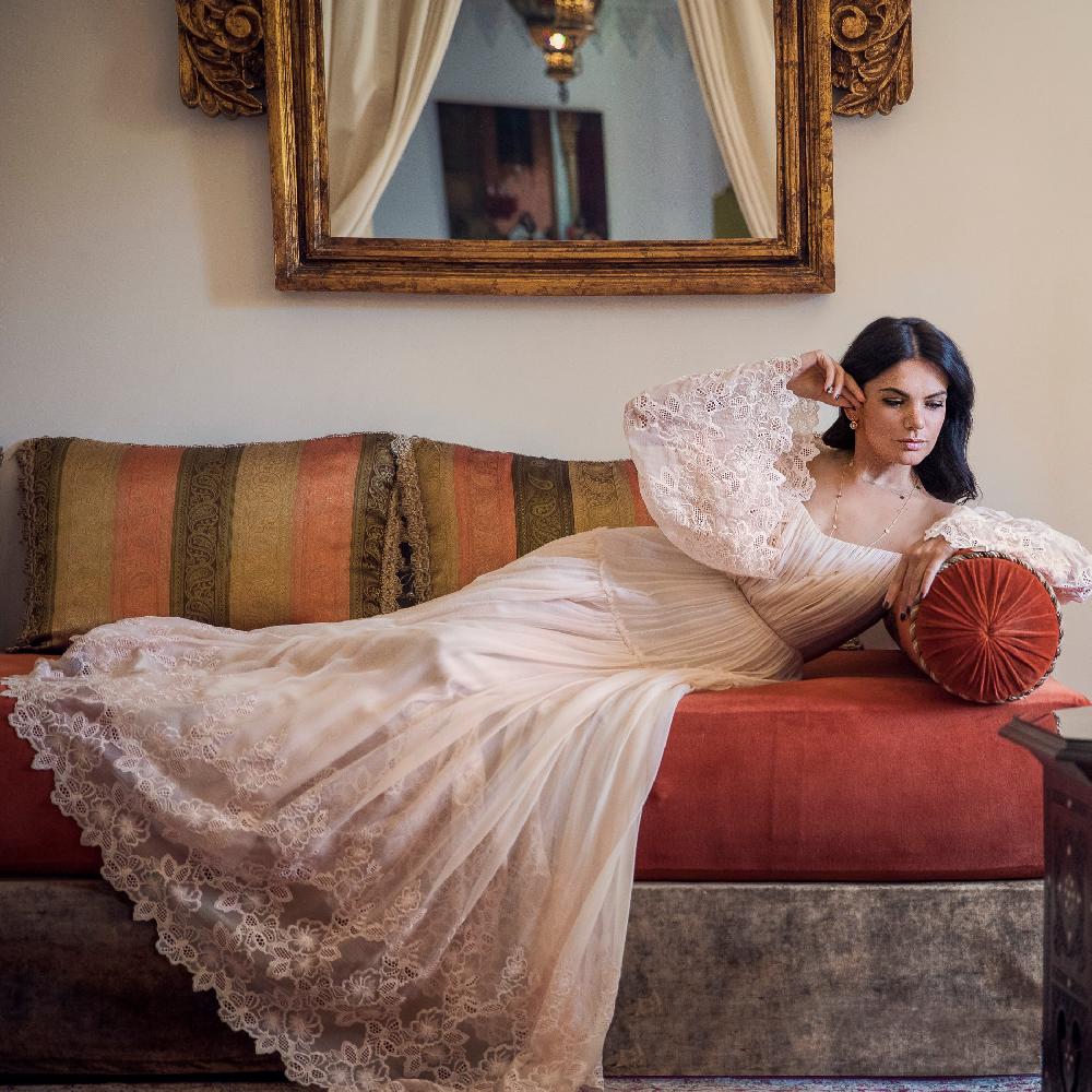 Rhea Costa Seren Boho Silk Long Dress In Blush