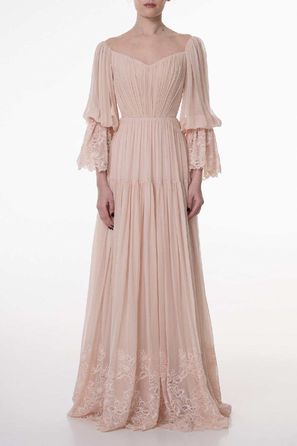 rhea costa Seren Boho Silk Long Dress In Blush