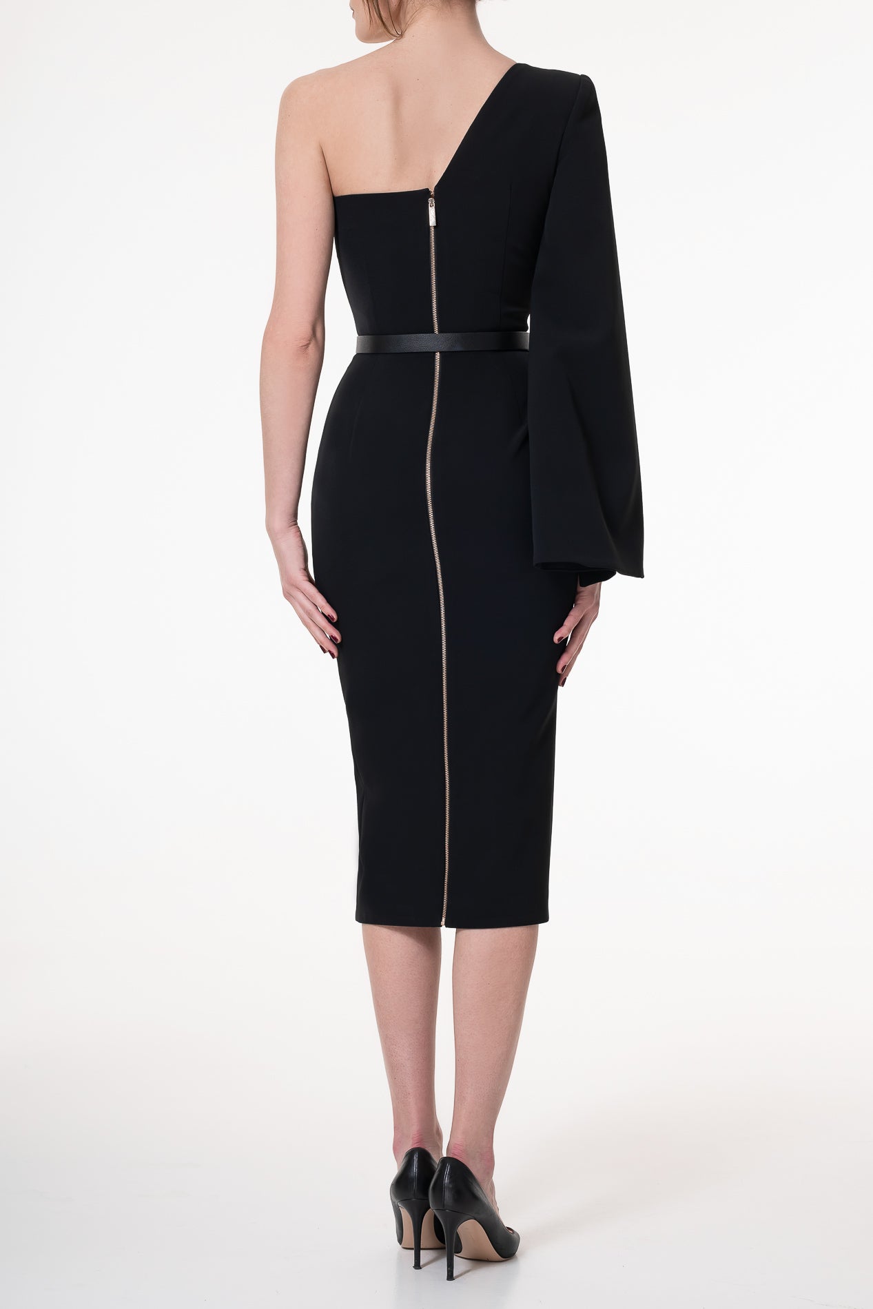 Rhea Costa Sharon Black Crepe Midi Dress