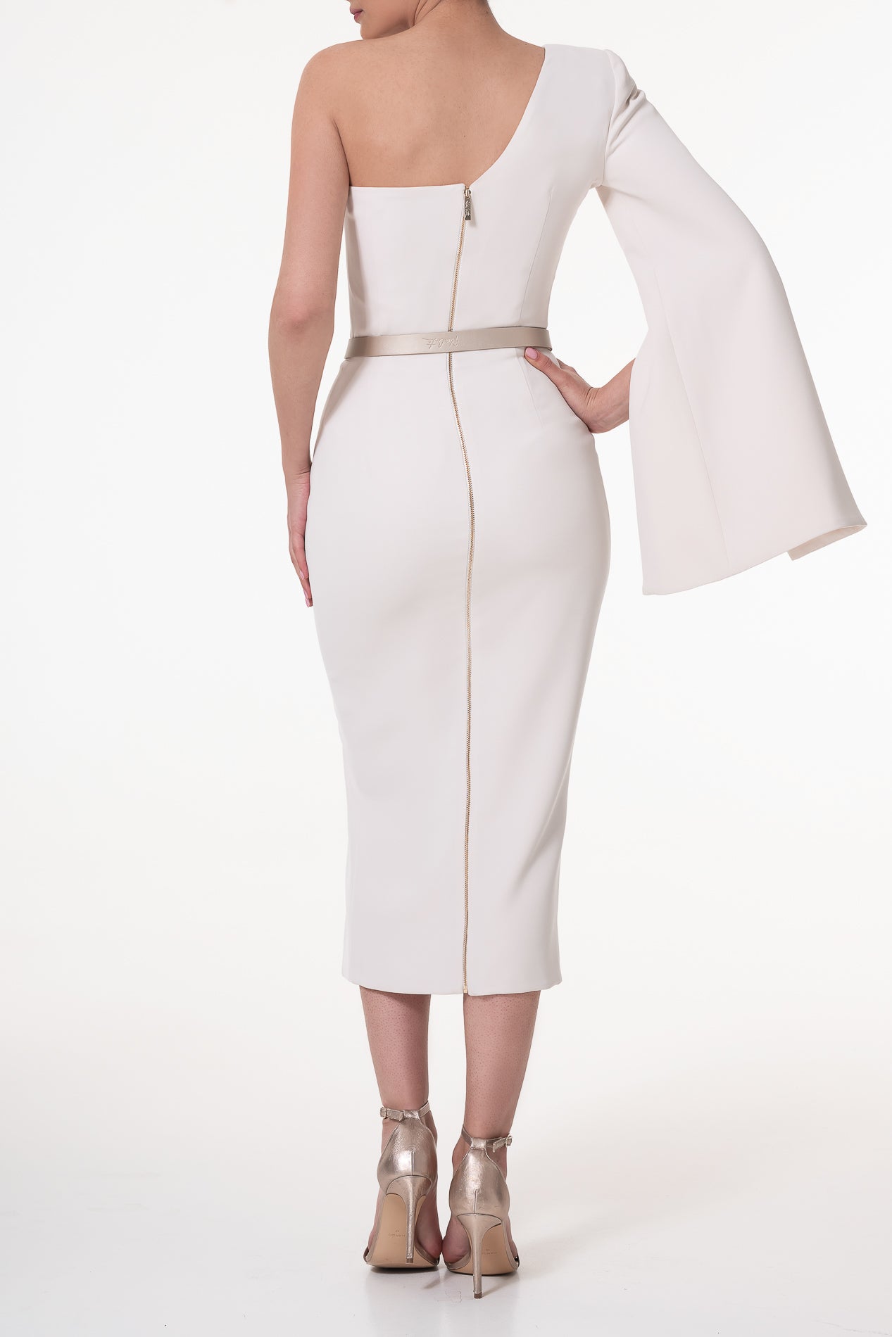 Rhea Costa Sharon Cream Crepe Midi Dress