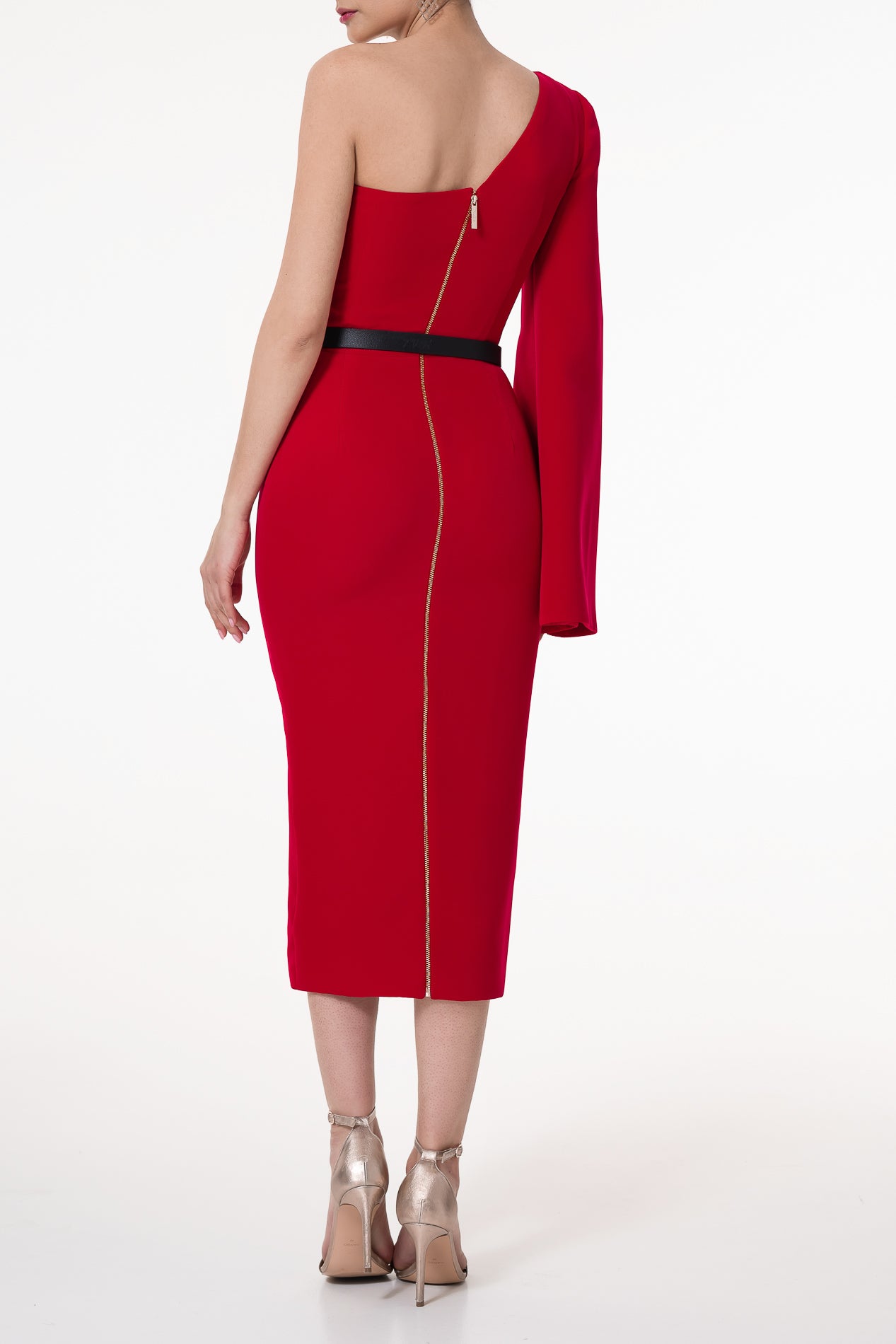 Rhea Costa Sharon Red Crepe Midi Dress
