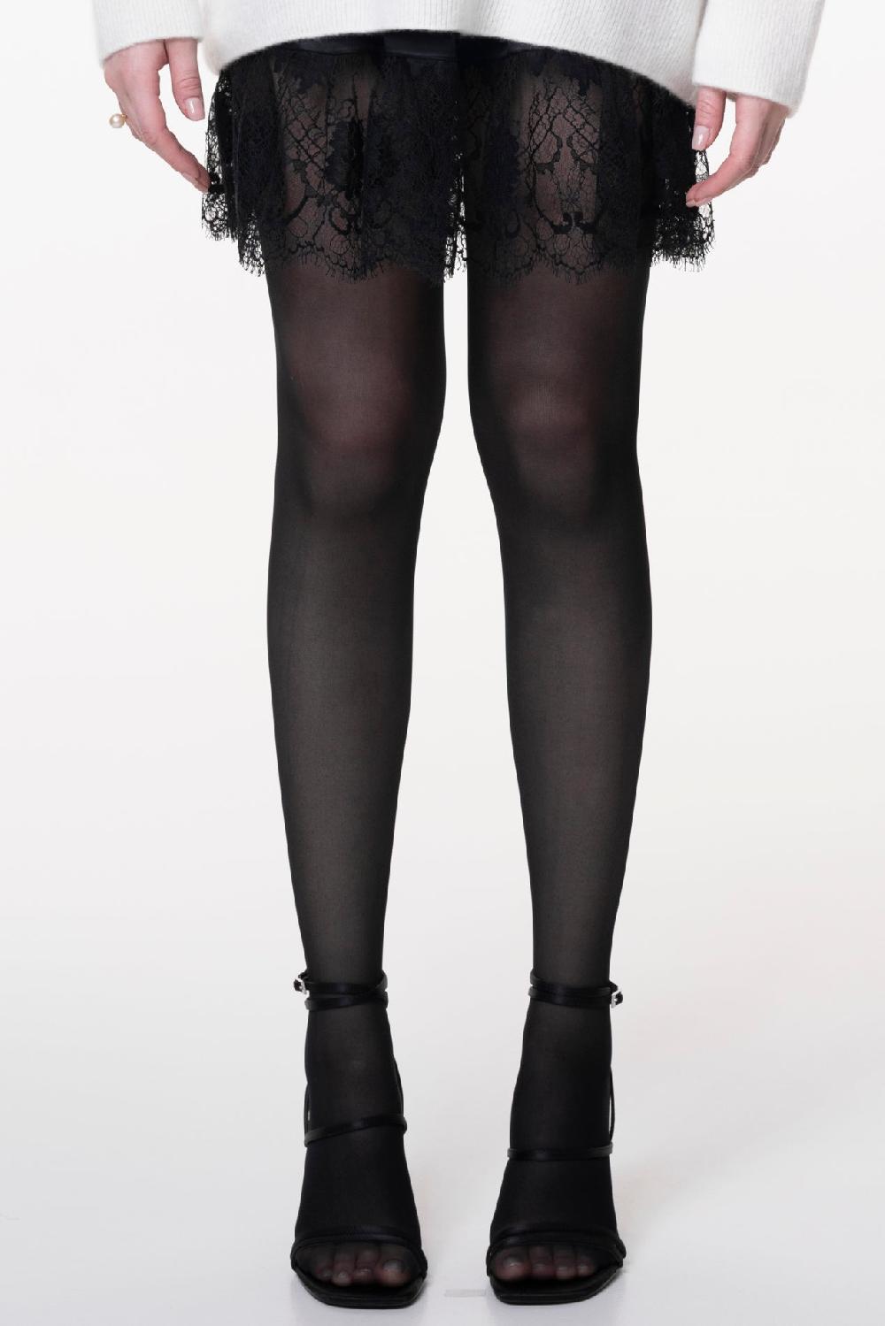 Rhea Costa Short Silk Lace Skirt In Black