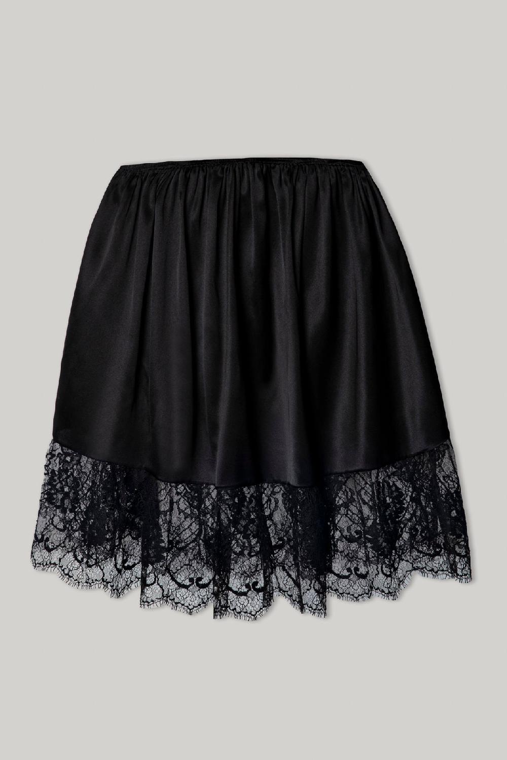 rhea costa Short Silk Lace Skirt In Black