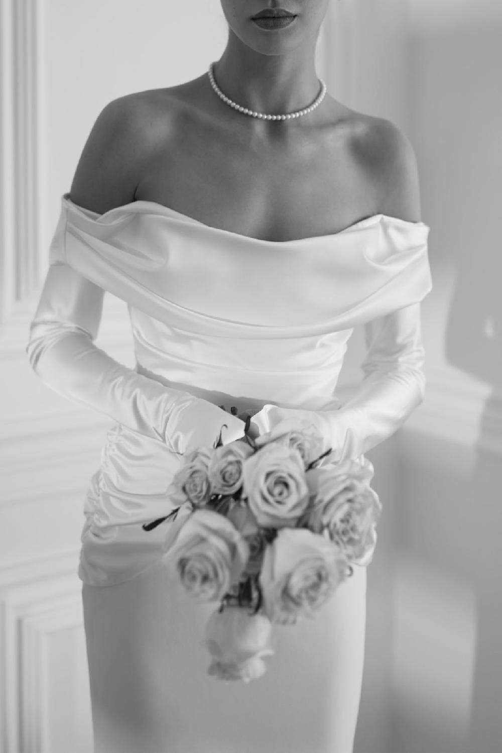 Rhea Costa Siri Satin Crepe Long Dress In Ivory