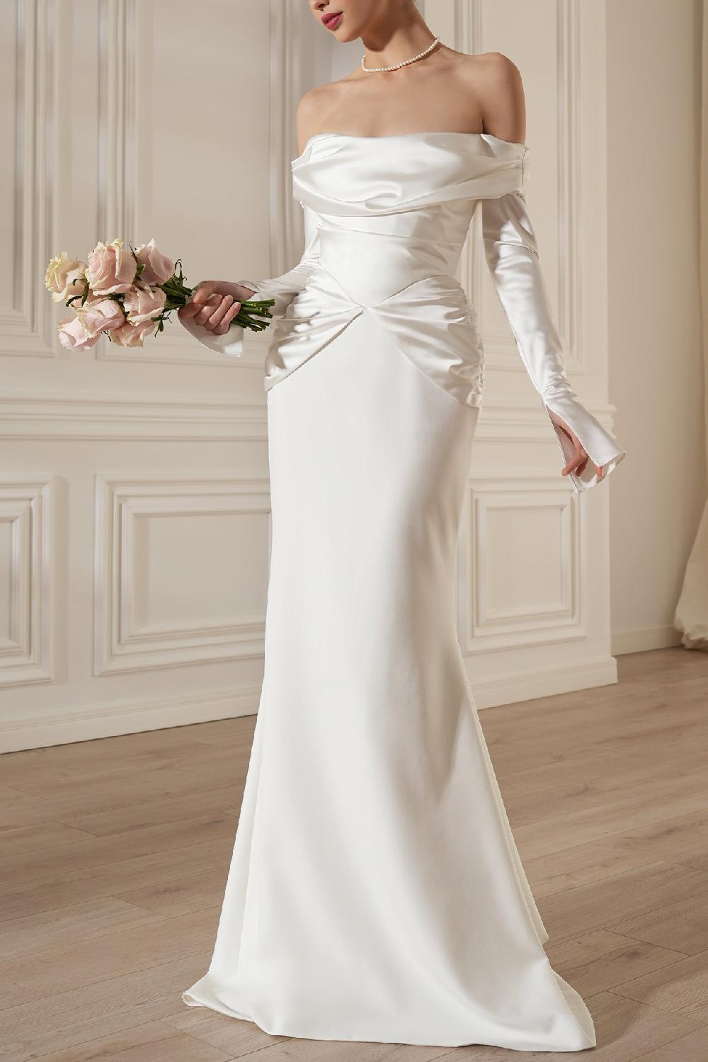 rhea costa Siri Satin Crepe Long Dress In Ivory