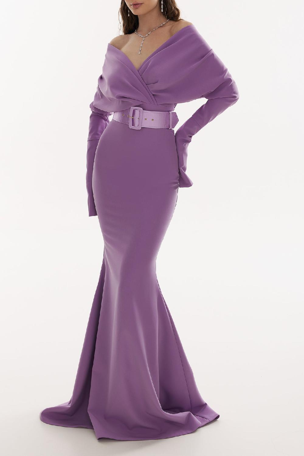 Rhea Costa Sofia Dusty Violet Crepe Long Dress