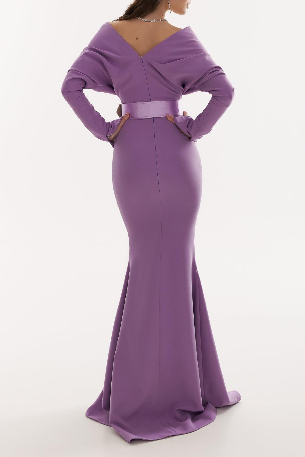 Rhea Costa Sofia Dusty Violet Crepe Long Dress