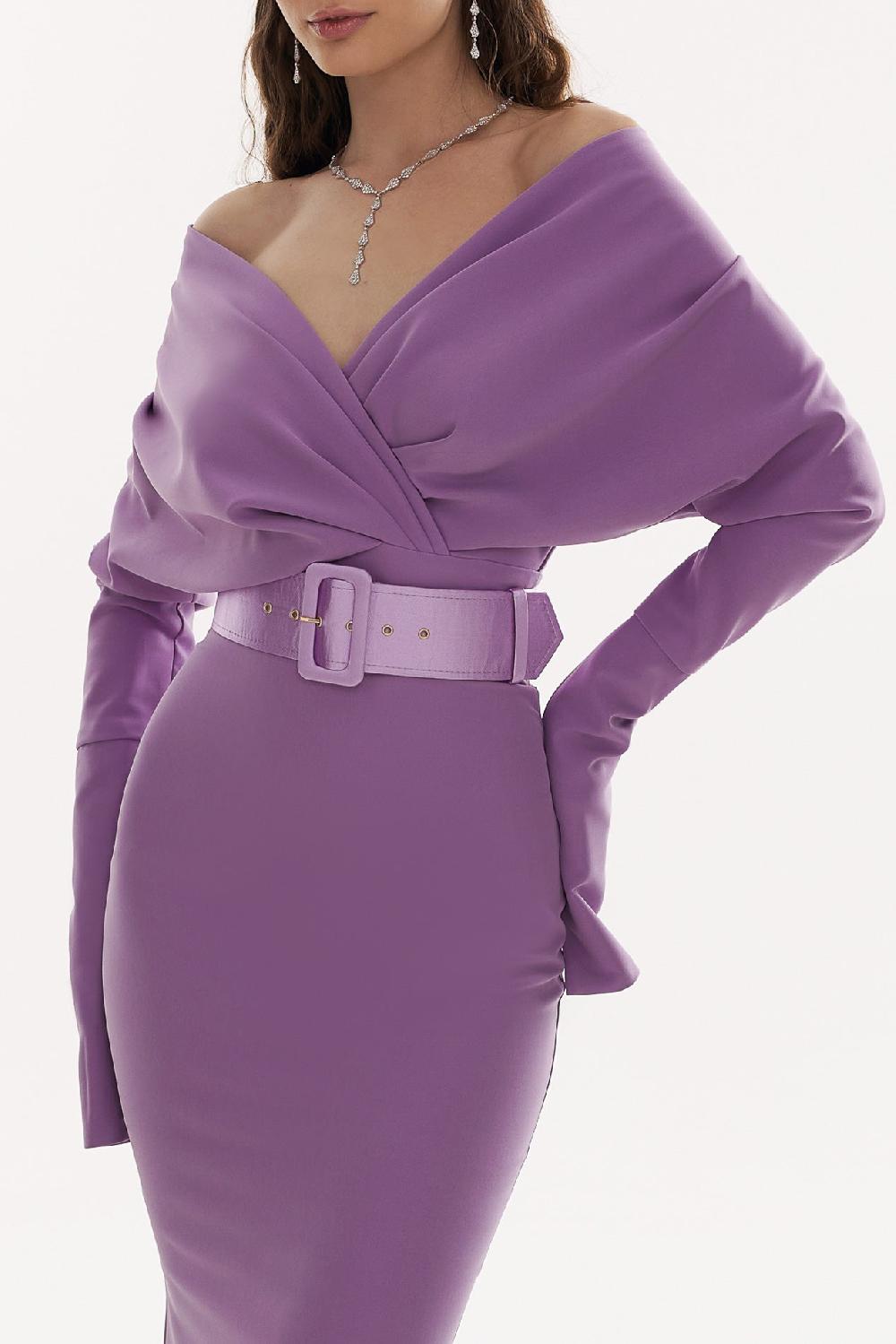 Rhea Costa Sofia Dusty Violet Crepe Long Dress