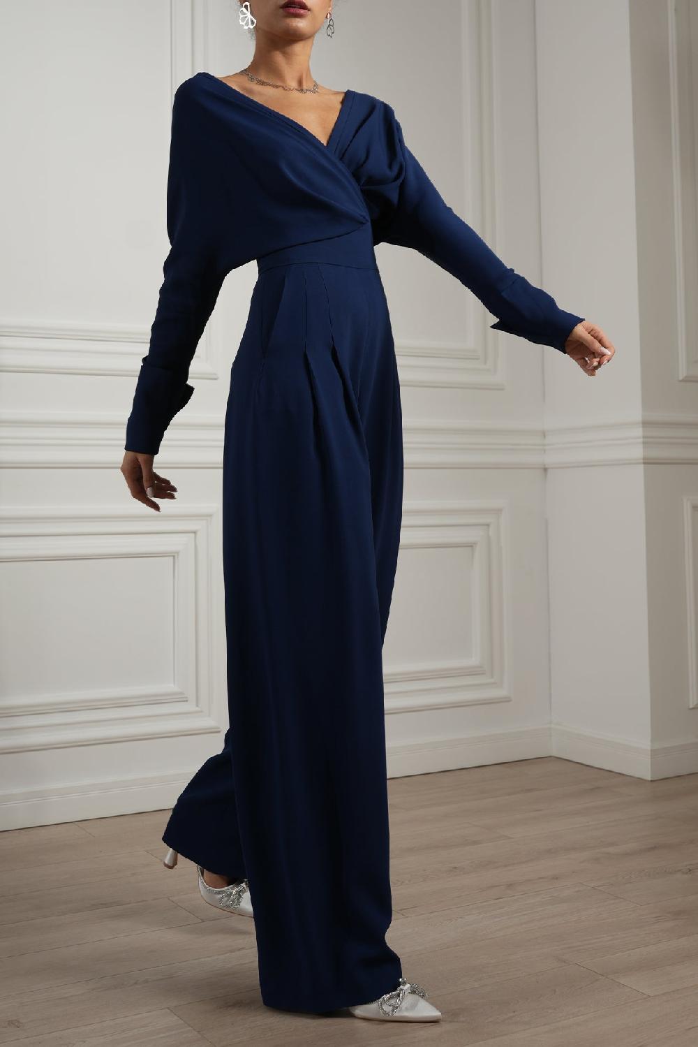 Rhea Costa Sofia Midnight Blue Crepe Jumpsuit