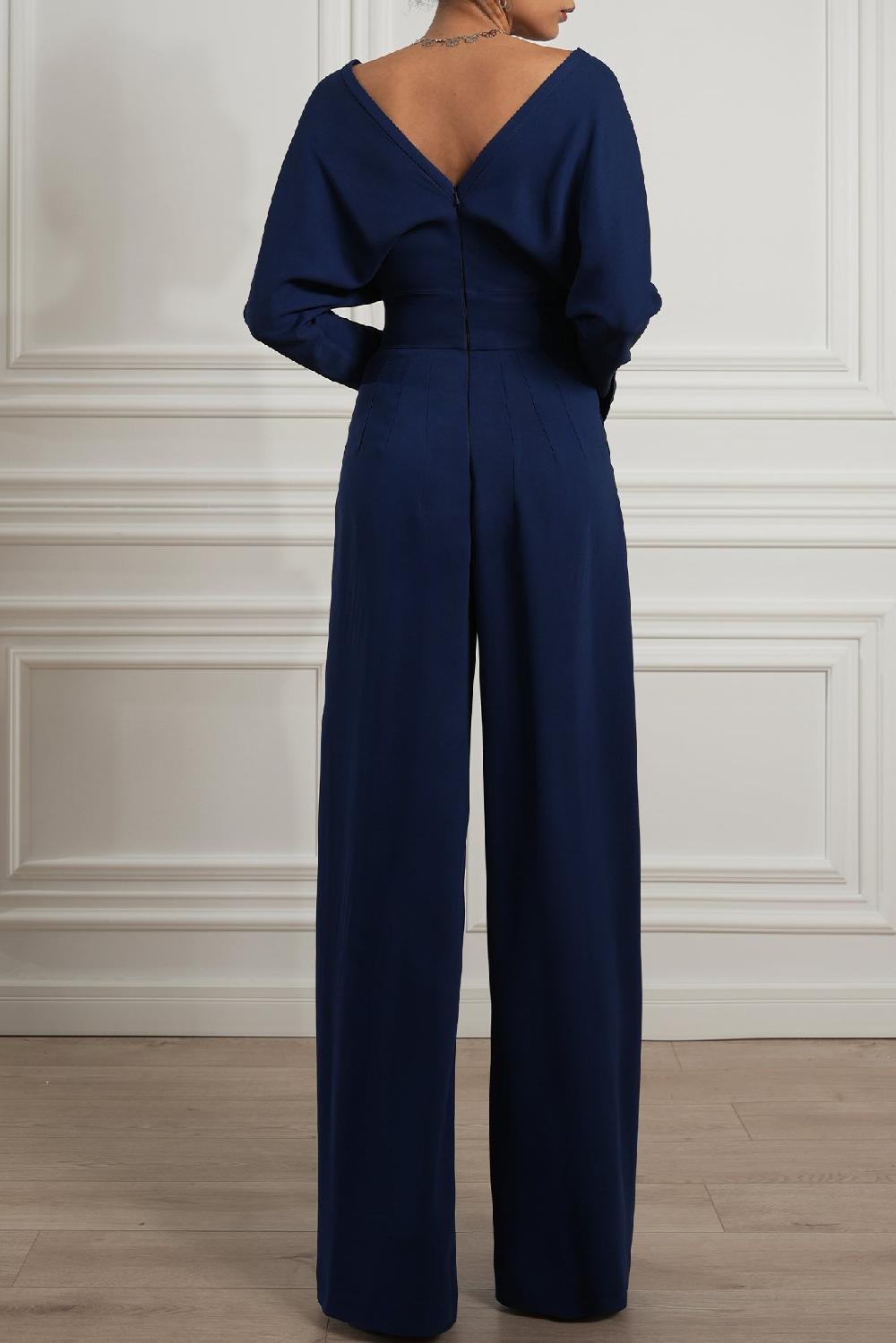 Rhea Costa Sofia Midnight Blue Crepe Jumpsuit