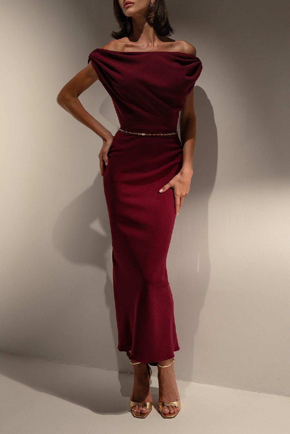 Rhea Costa Sylvie Midi Dress In Burgundy