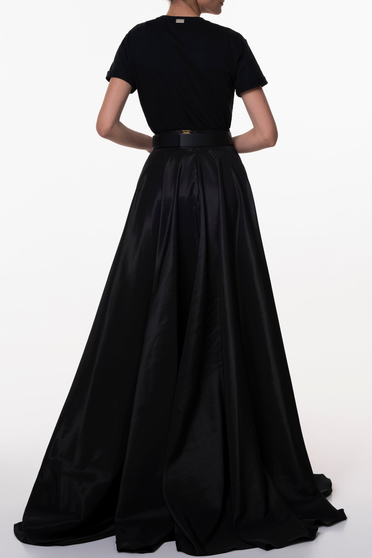 Rhea Costa Taffeta Long Skirt In Black