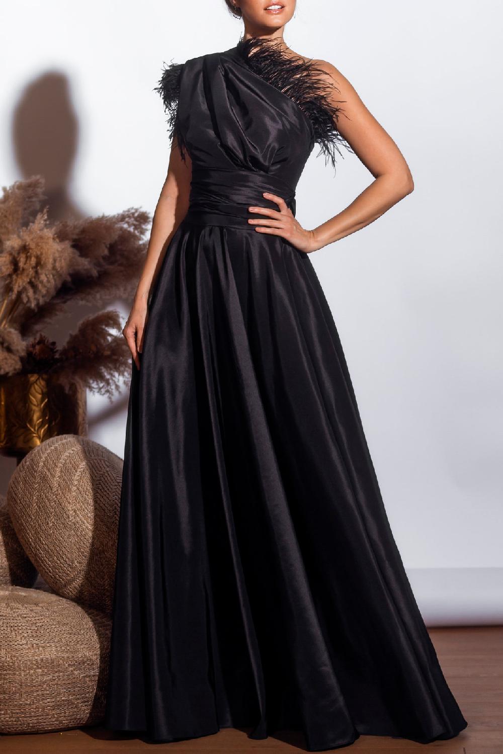 Rhea Costa Taffeta Long Skirt In Black