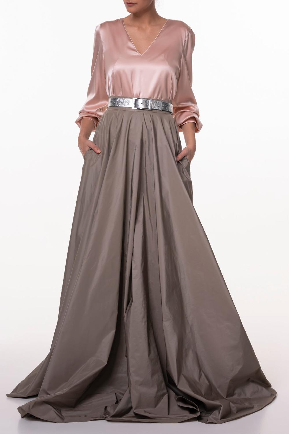 Rhea Costa Taffeta Long Skirt In Caffe-Latte