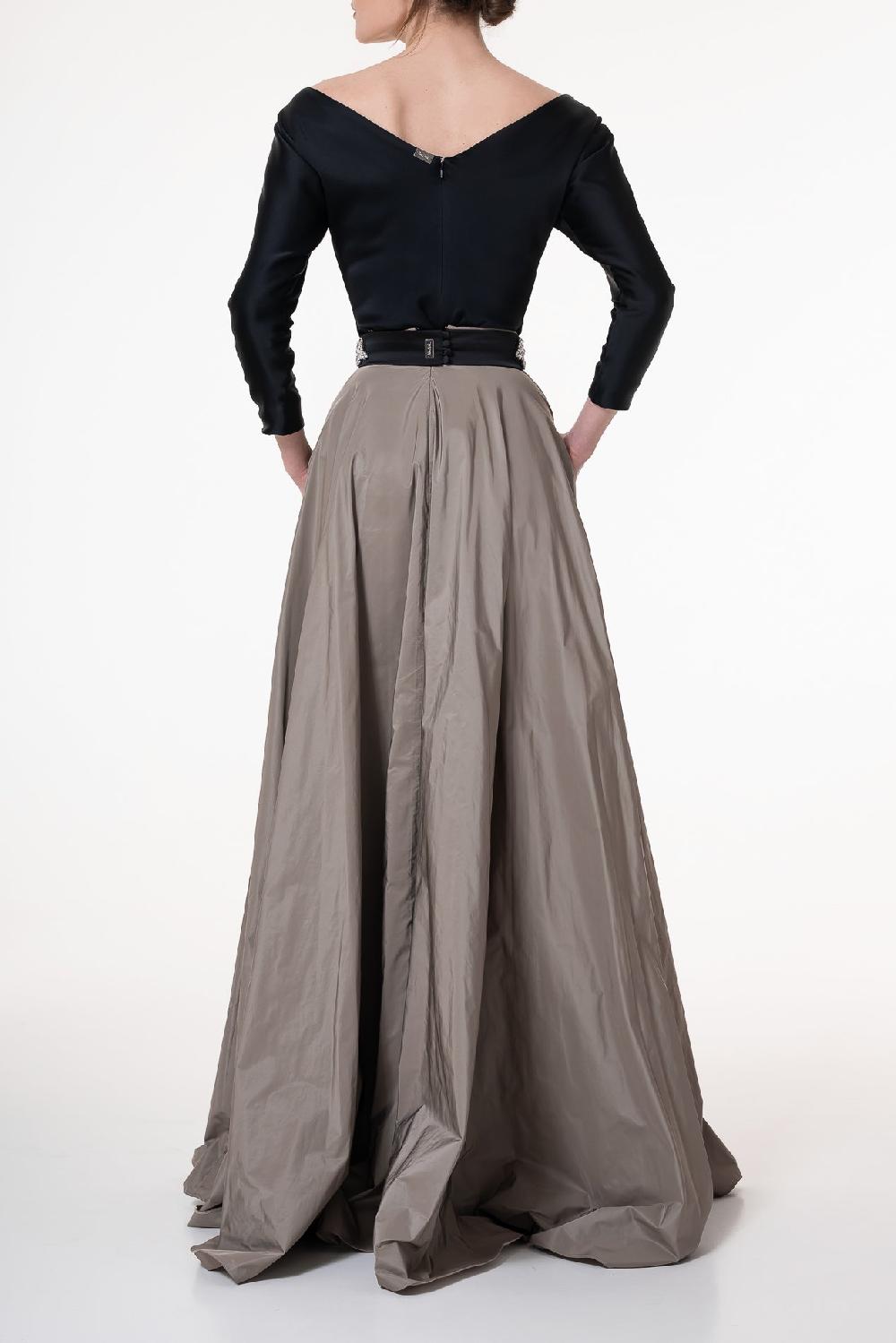 Rhea Costa Taffeta Long Skirt In Caffe-Latte