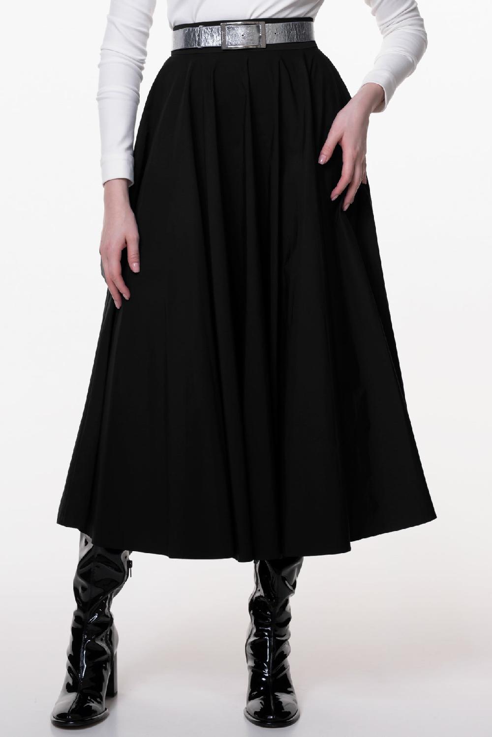 Rhea Costa Taffeta Midi Skirt In Black