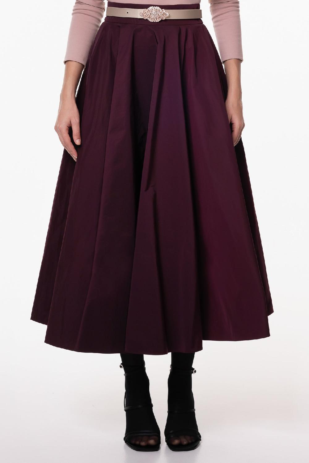 Rhea Costa Taffeta Midi Skirt In Burgundy