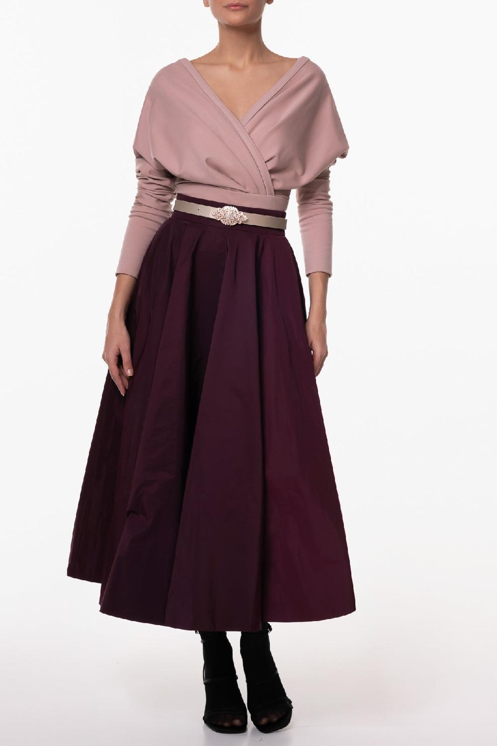 Rhea Costa Taffeta Midi Skirt In Burgundy