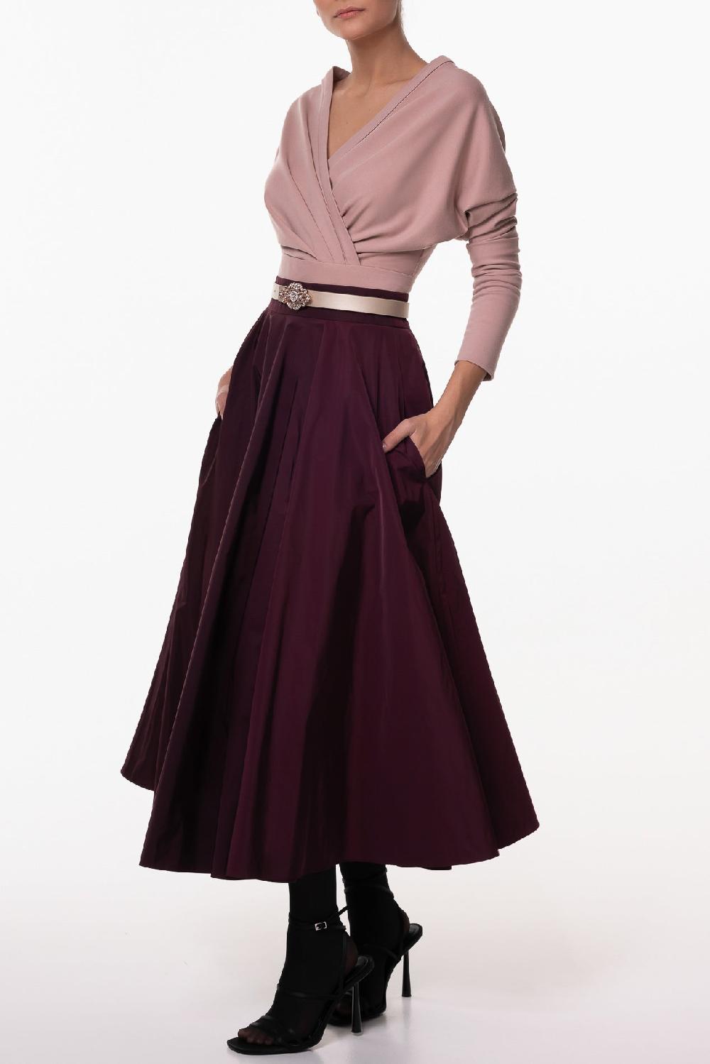 Rhea Costa Taffeta Midi Skirt In Burgundy