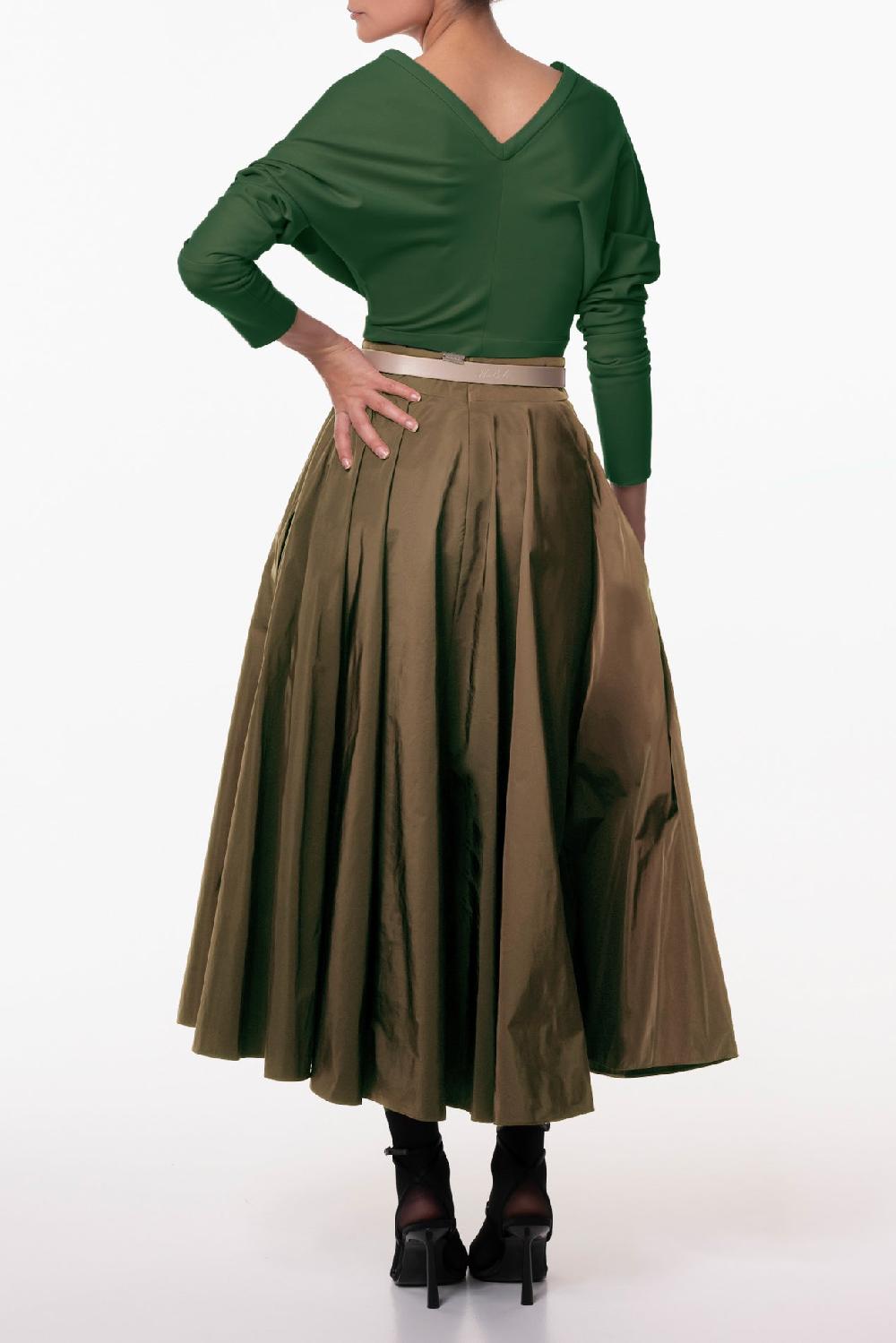 Rhea Costa Taffeta Midi Skirt In Caffe-Latte